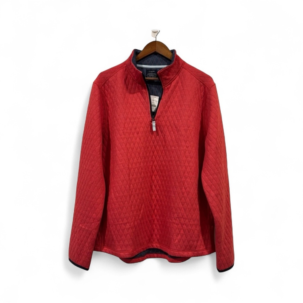 NWT J. Crew Red/Orange  Quilted Fleece half zip